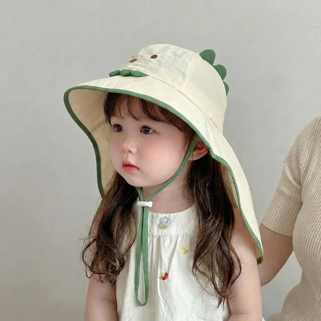 2-7Y Summer Kids Sun Hat Cute Cartoon Animal UV Protection Hat for Boys Girls Adjustable Wide Brim Outdoor Hat