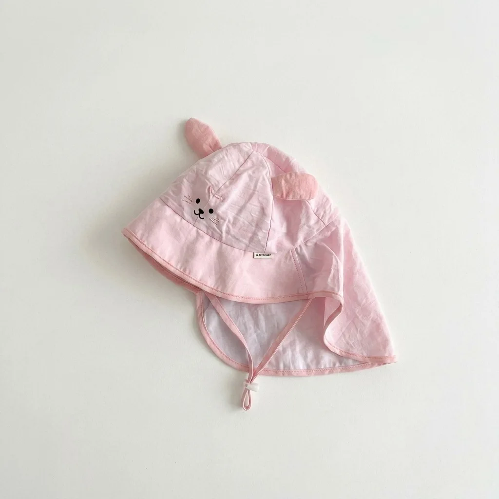 2-7Y Summer Kids Sun Hat Cute Cartoon Animal UV Protection Hat for Boys Girls Adjustable Wide Brim Outdoor Hat