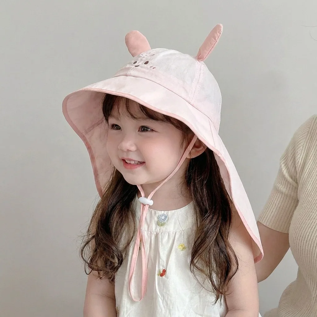 2-7Y Summer Kids Sun Hat Cute Cartoon Animal UV Protection Hat for Boys Girls Adjustable Wide Brim Outdoor Hat