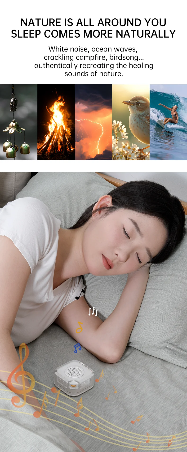 White Noise Machine with Bluetooth Function, Bluetooth Speaker, Sleep Aid Machine with Night Light for baby Adults