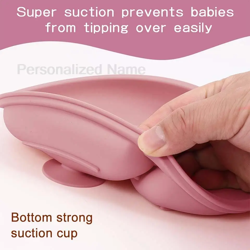 6Pcs Silicone Tableware For Kids Baby Feeding Sets Sucker Bowl Dining Plate Spoon Fork Bib Cup Personalized Name Children's Gift