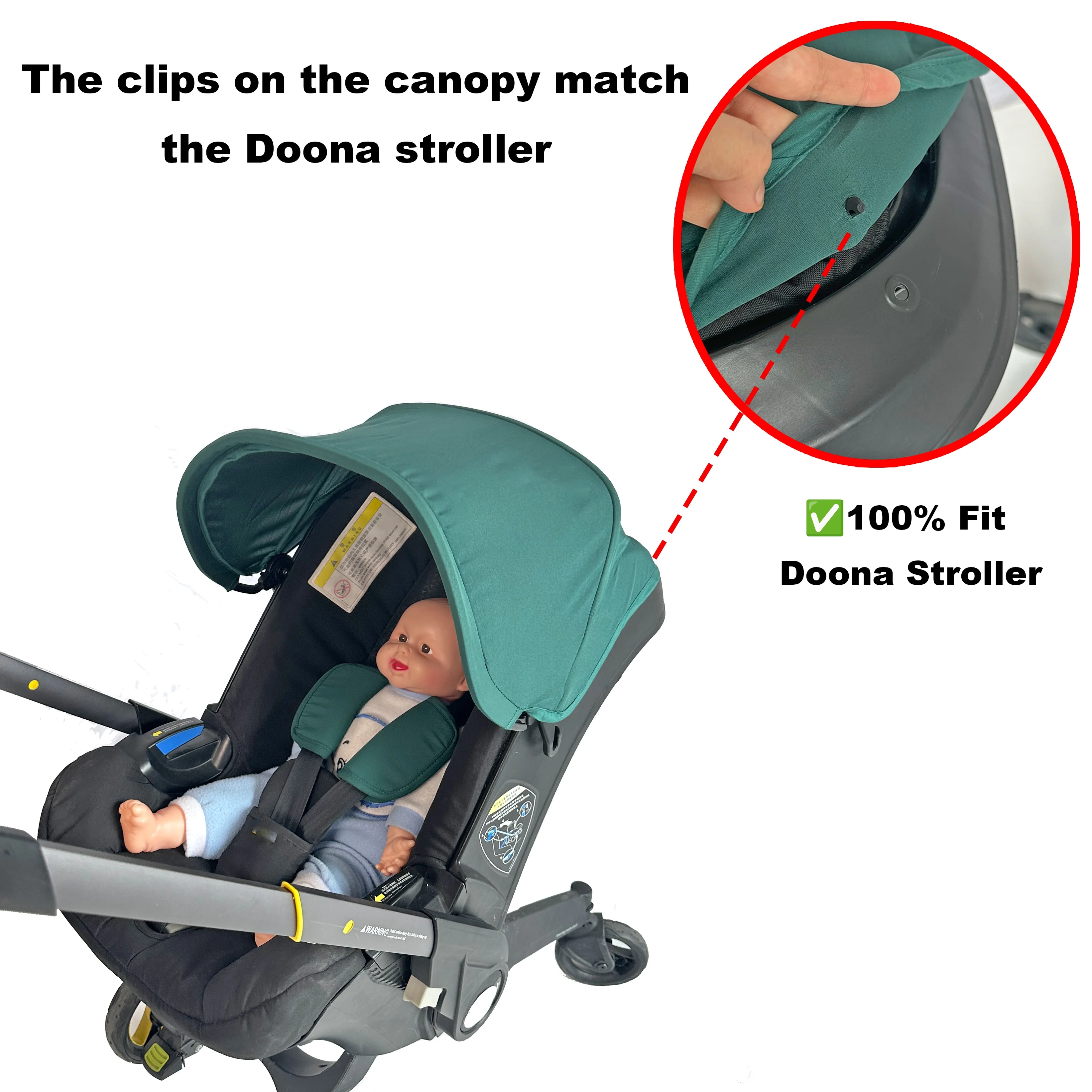 For Doona Baby Stroller Canopy & Shoulder Pads – Fits Doona+ / I Car Seat, Sunshade, Grey/Khaki/Green
