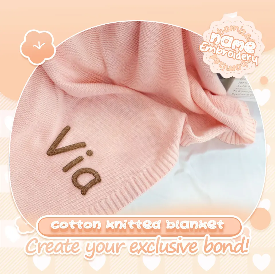 100% Cotton Knit Baby Blanket Personalized Name Soft Breathable Infant Swaddle Blanket Custom Newborn Receiving Blanket Gift