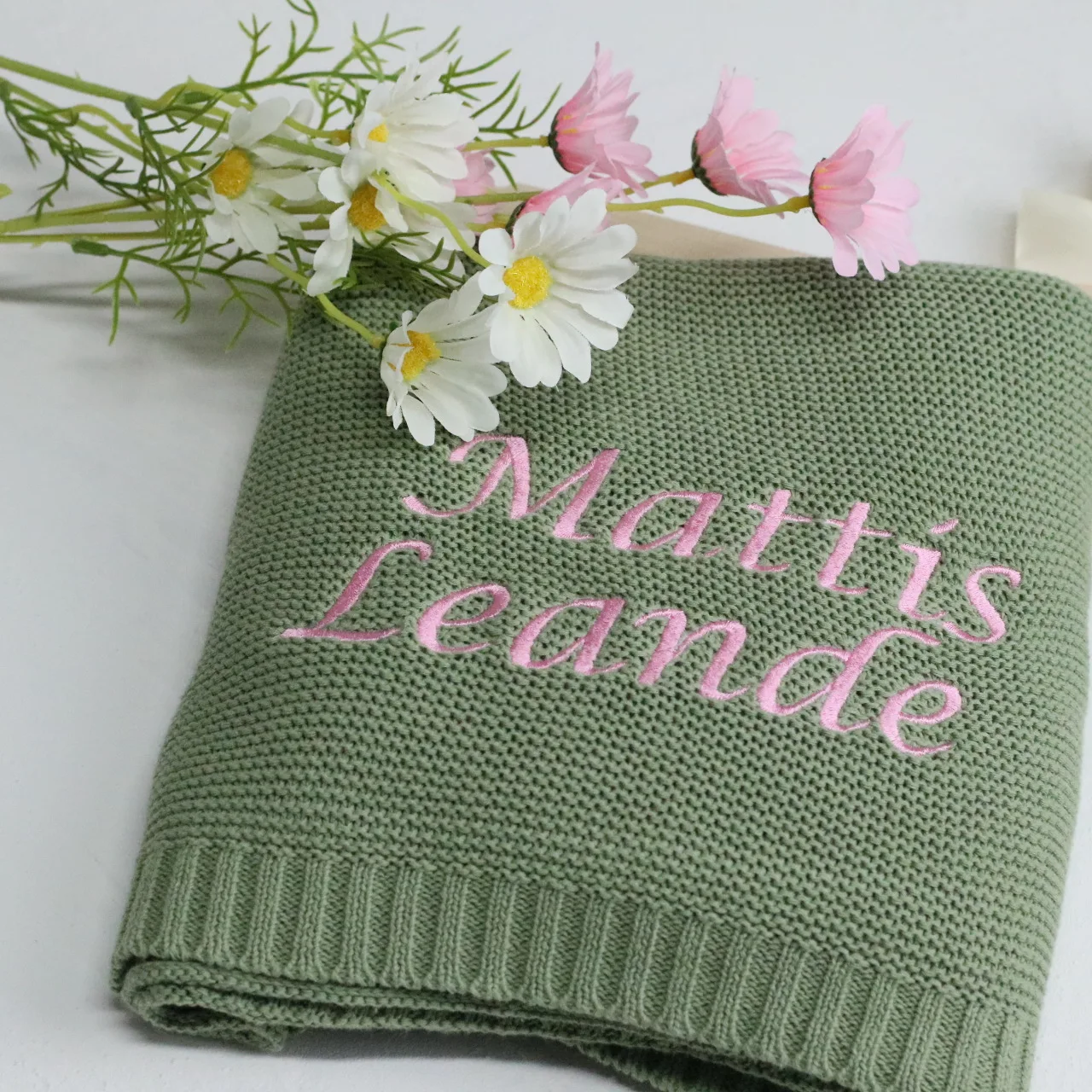 100% Cotton Knit Baby Blanket Personalized Name Soft Breathable Infant Swaddle Blanket Custom Newborn Receiving Blanket Gift