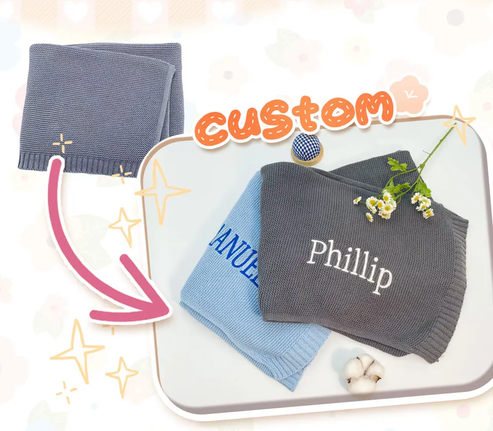100% Cotton Knit Baby Blanket Personalized Name Soft Breathable Infant Swaddle Blanket Custom Newborn Receiving Blanket Gift