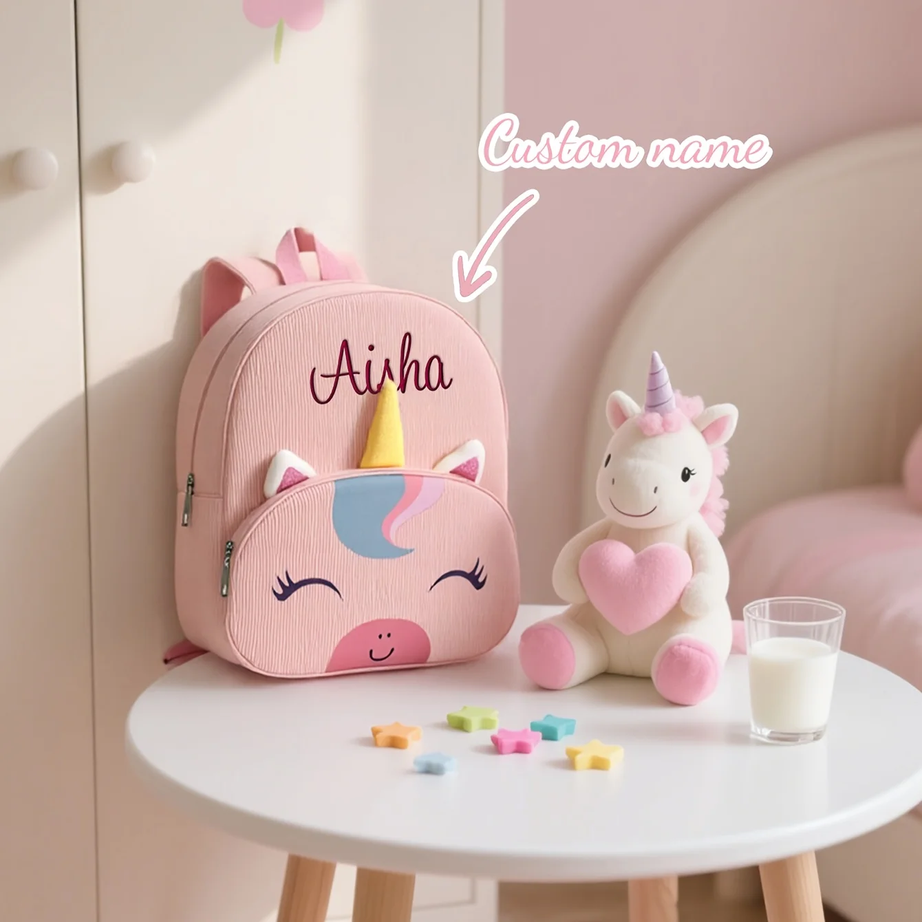 Personalized Unicorn Kids Backpack | Cute Cartoon, Embroidered | Christmas Winter Gift | Toddler Kindergarten Bag