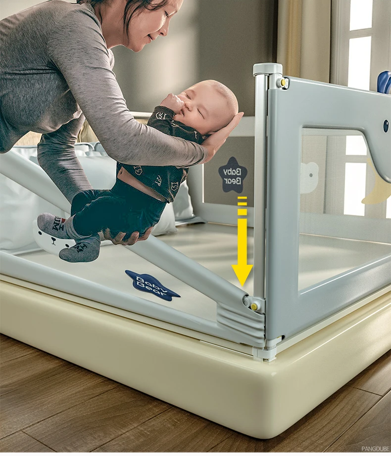 PANGDUBE 1 PCs Baby Crib Safety Barrier, Side Protection for Crib, Toddler Barrier, Protection against Baby falling out of bed, screw mount or mattress built into bed frame.