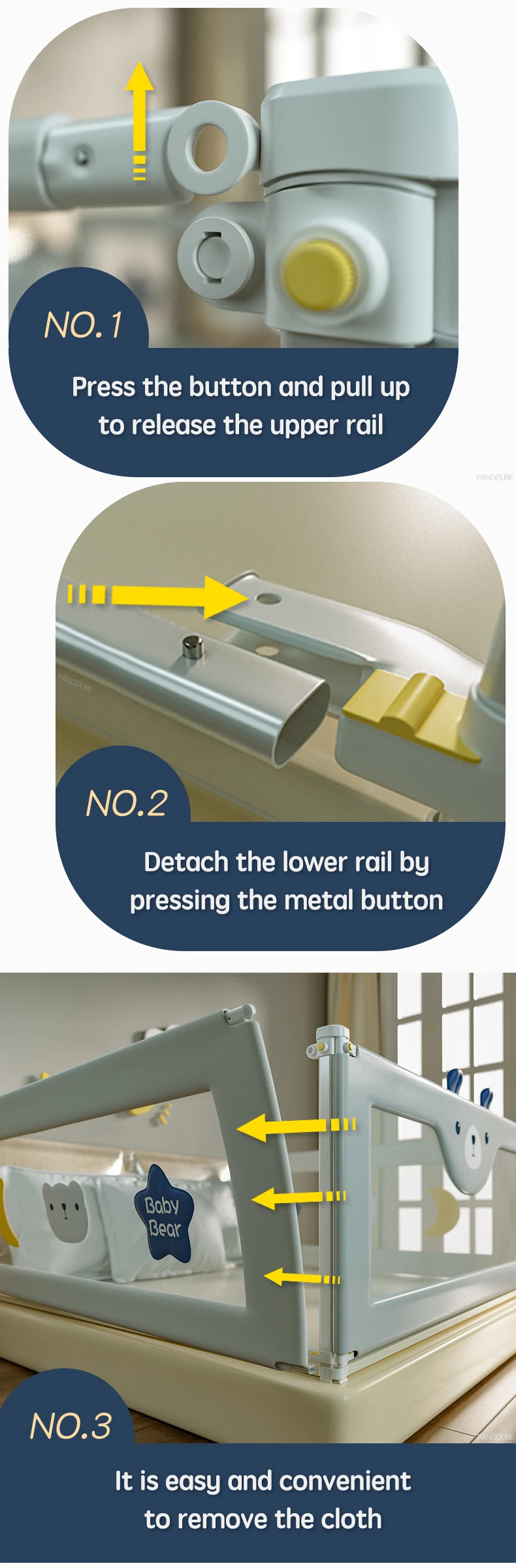 PANGDUBE 1 PCs Baby Crib Safety Barrier, Side Protection for Crib, Toddler Barrier, Protection against Baby falling out of bed, screw mount or mattress built into bed frame.