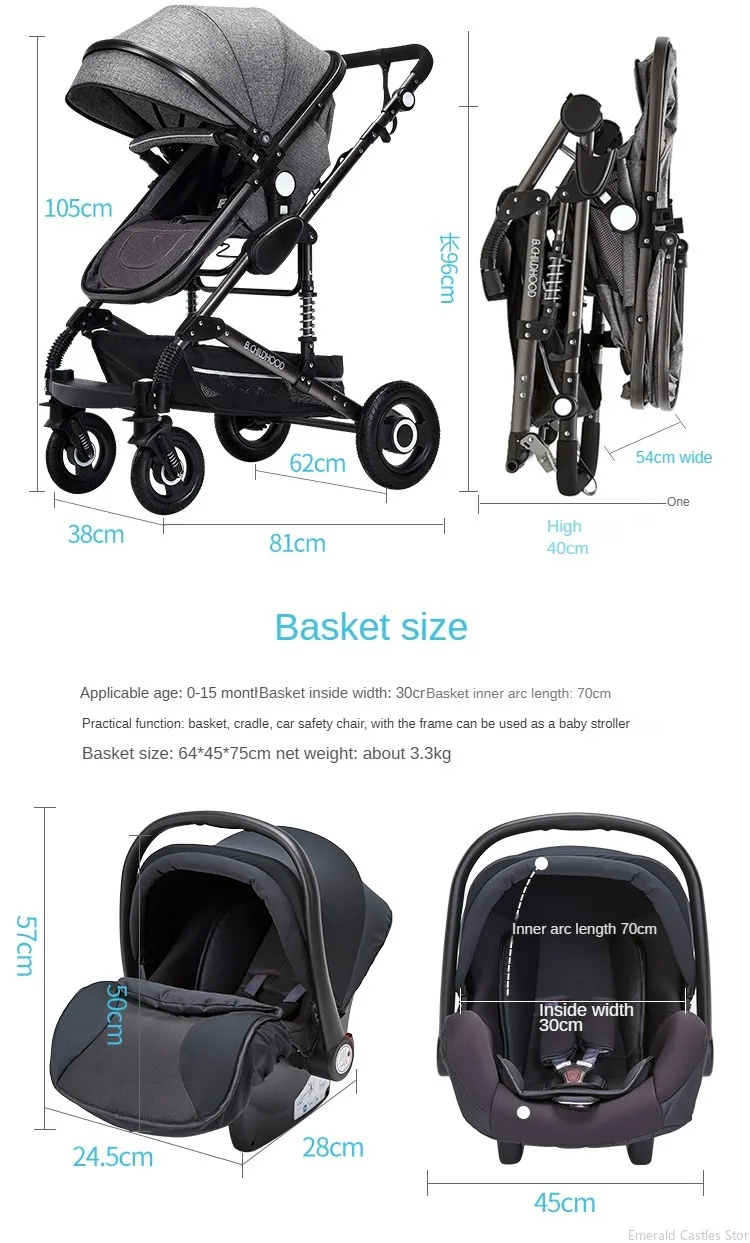 Baby stroller 3 in 1 stroller folding two-sided child four seasons kinderwagen baby carriage high landscape Newborn Travelling