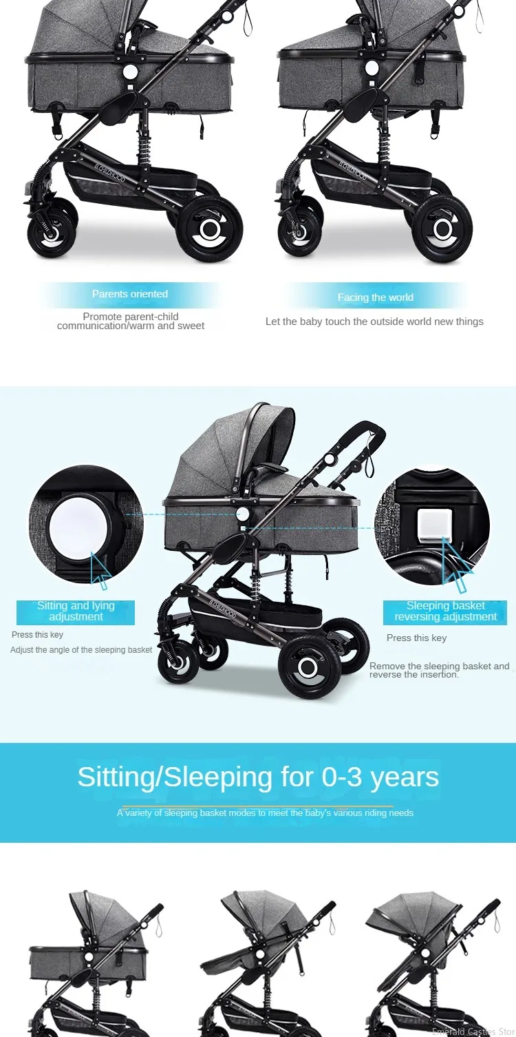 Baby stroller 3 in 1 stroller folding two-sided child four seasons kinderwagen baby carriage high landscape Newborn Travelling