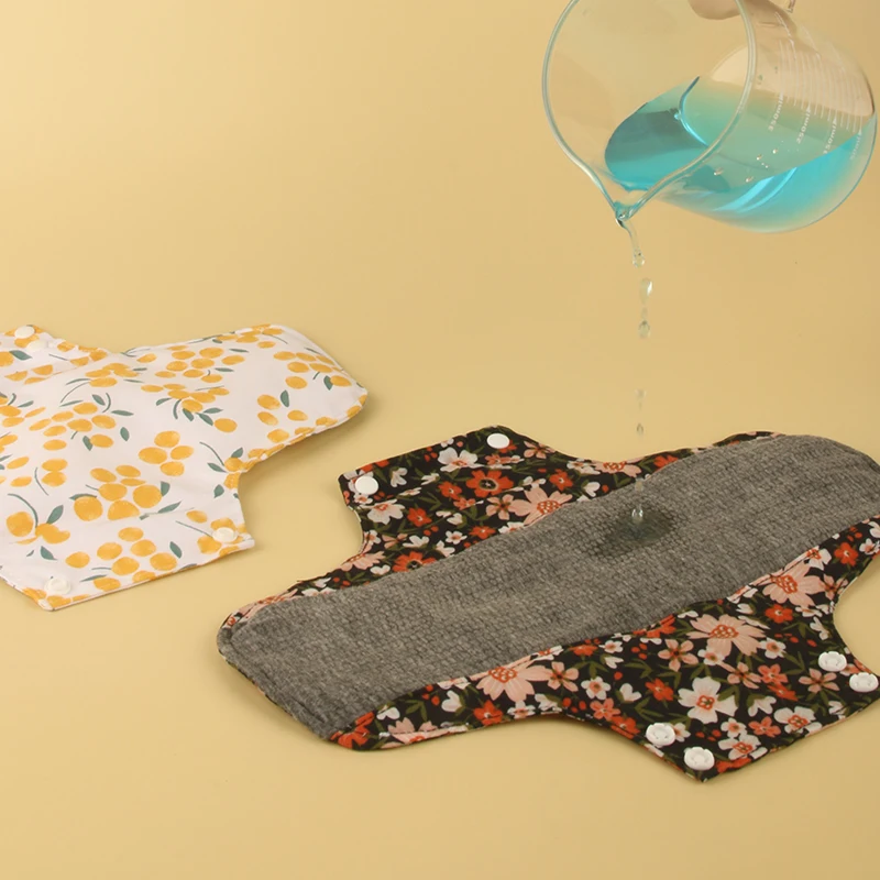 5pcs Anti-Slip Sanitary Pads Graphene Lining Cotton Fabric Breathable Washable Sanitary Napkins for Women Period with Wet Bag
