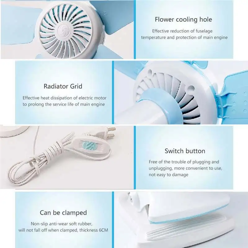 3-in-1 220V Multifunction Electric Fan 8W 5 Leaves Mute Wall Hanging Clip Fans Foldable Holder Air Fan US/EU Plug