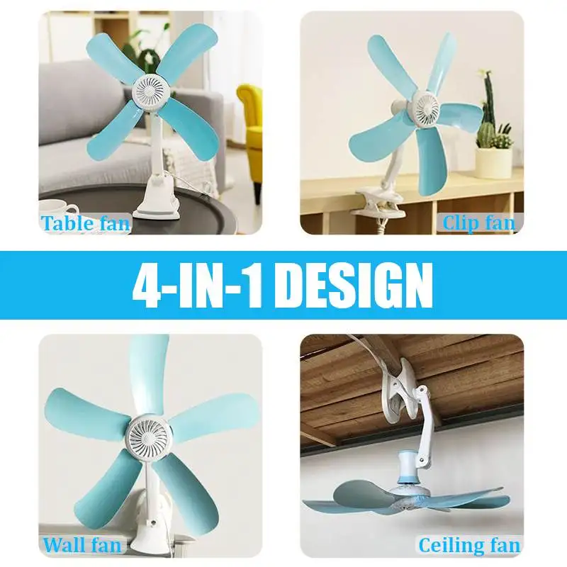 3-in-1 220V Multifunction Electric Fan 8W 5 Leaves Mute Wall Hanging Clip Fans Foldable Holder Air Fan US/EU Plug