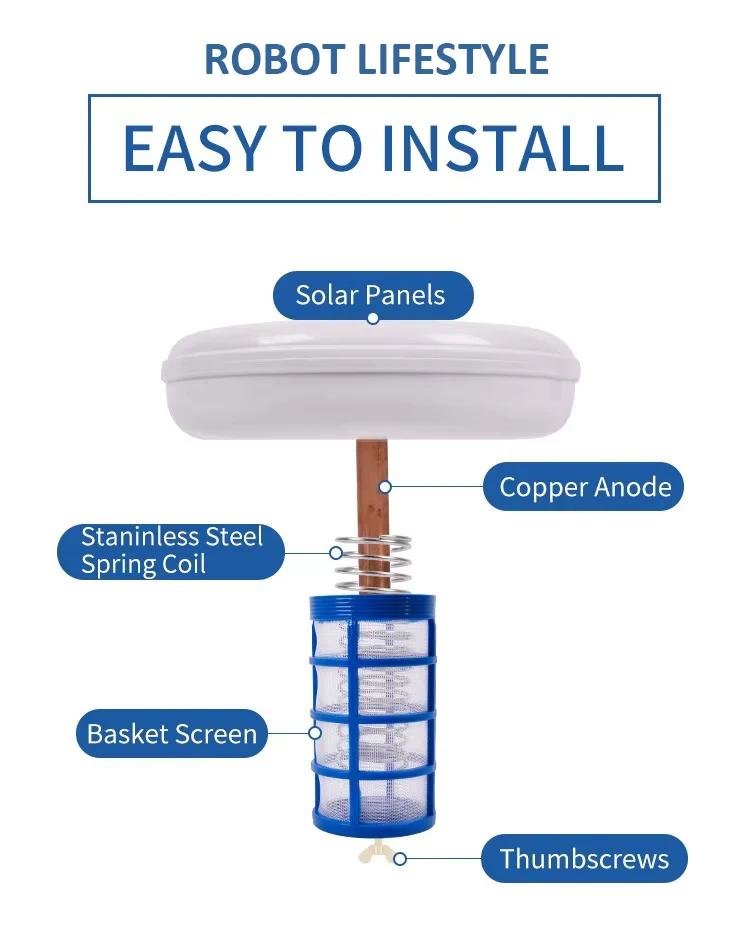 Solar Ionizer for Pool Wireless Cleaner Circular Solar Panels Chlorine Free Algae Resistant