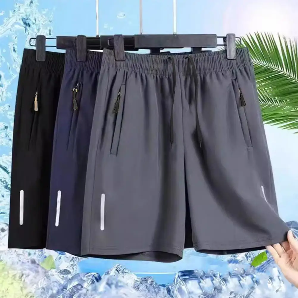 Men Beach Shorts Elastic Drawstring Waist Quick-Drying Casual Short Pants with Reinforced Pockets Street Quick-drying Shorts