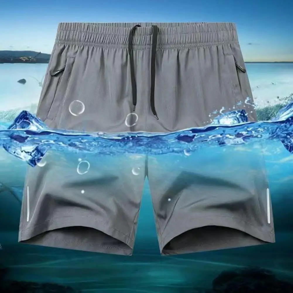 Men Beach Shorts Elastic Drawstring Waist Quick-Drying Casual Short Pants with Reinforced Pockets Street Quick-drying Shorts