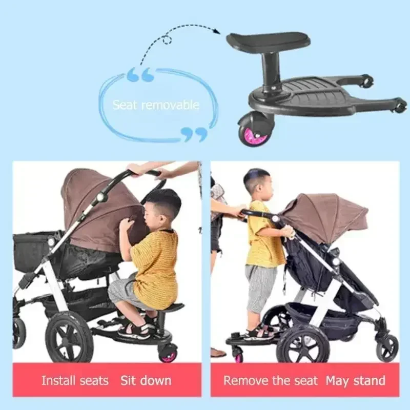 Baby Stroller with Ride-on Board Stroller Pedal Adapter Stroller Attachment with Removable Seat and Standing Platform