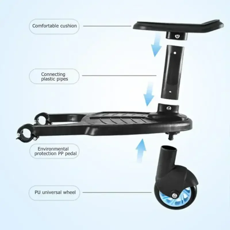 Baby Stroller with Ride-on Board Stroller Pedal Adapter Stroller Attachment with Removable Seat and Standing Platform