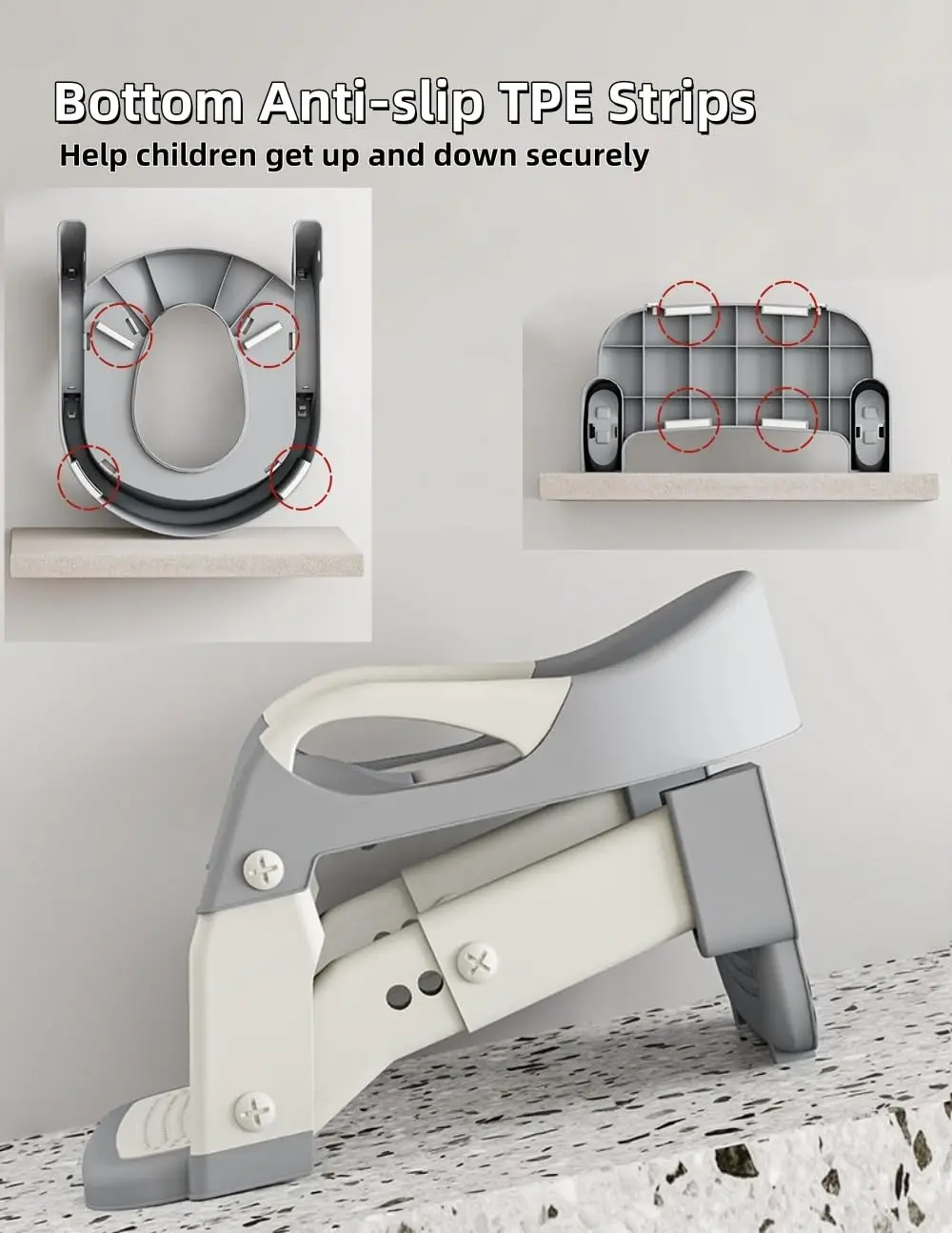 Kids Potty Training Seat With Steps, 3 In 1 Toddler Toilet Ladder Seat, Soft Mat Non-slip Splash Guard Toilet Seat (Grey)