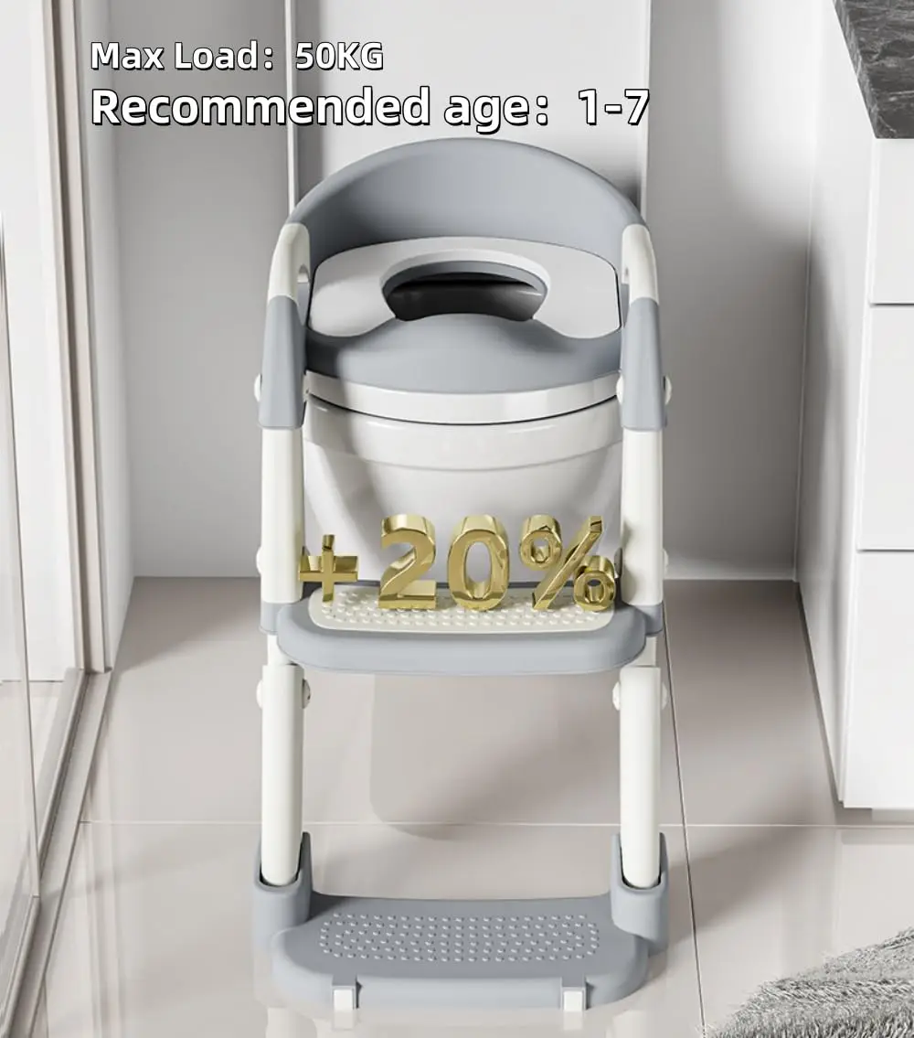 Kids Potty Training Seat With Steps, 3 In 1 Toddler Toilet Ladder Seat, Soft Mat Non-slip Splash Guard Toilet Seat (Grey)