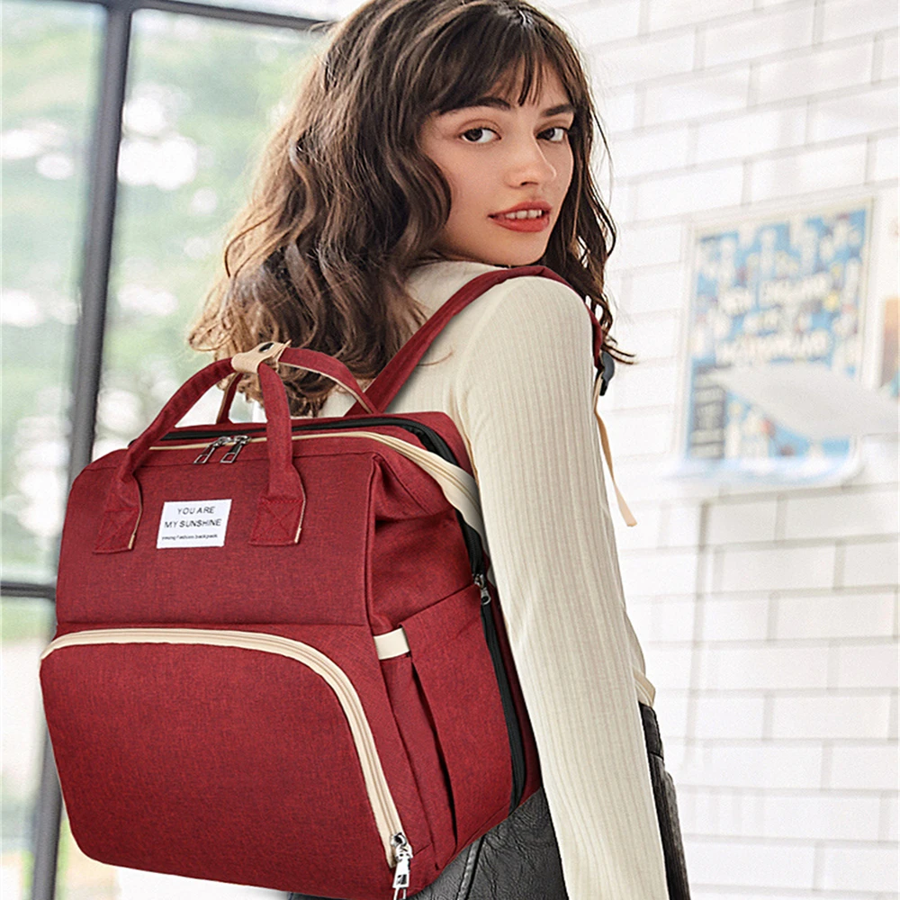 Foldable Bed Diaper Bag with Changing Station Insulated Pocket and Large Capacity Multifunctional Double Shoulder Mommy Bag