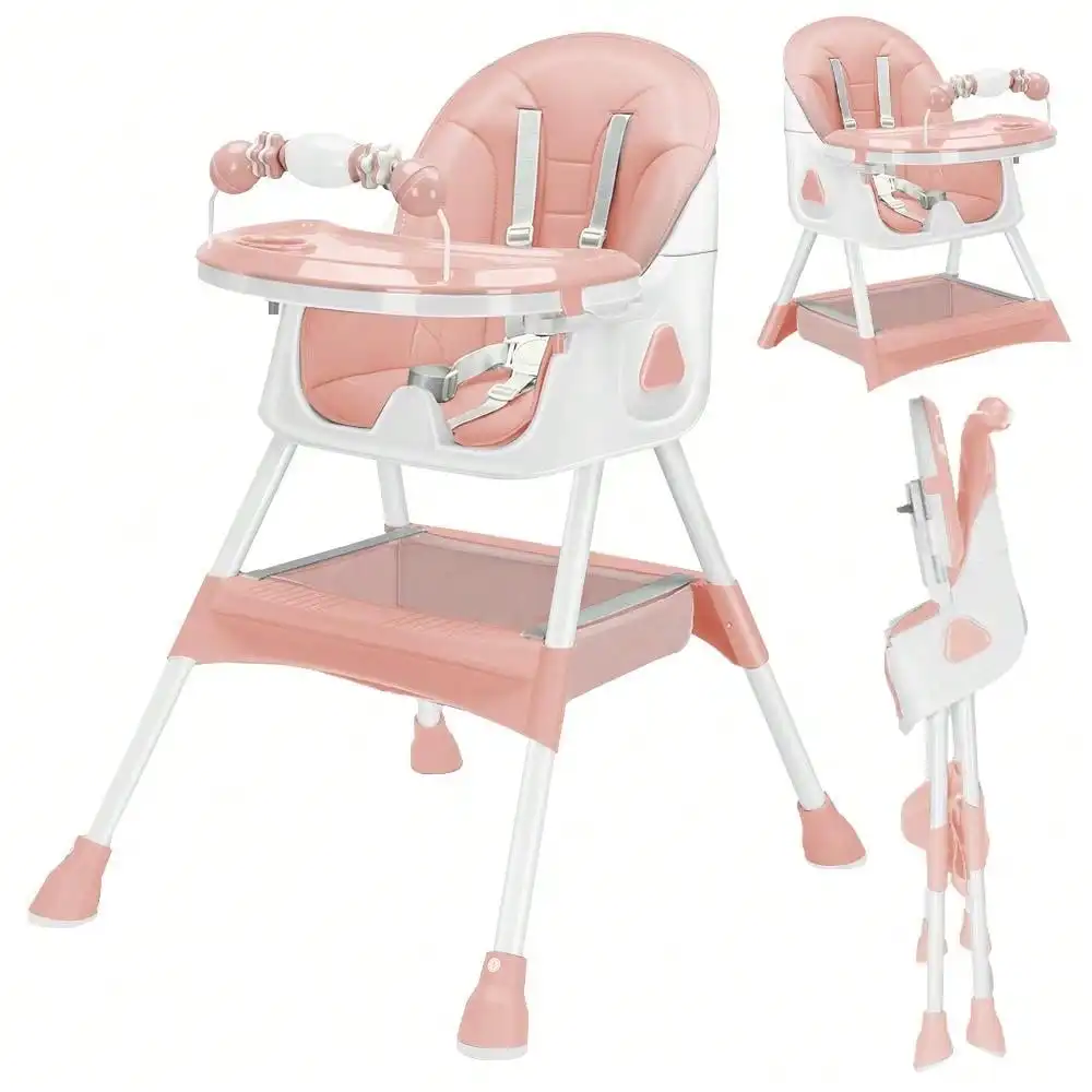 Foldable Baby High Chair (6+ Months): Large Anti-Slip Pad, Toy Rack & Easy-to-Clean Feeding Design – Model E500