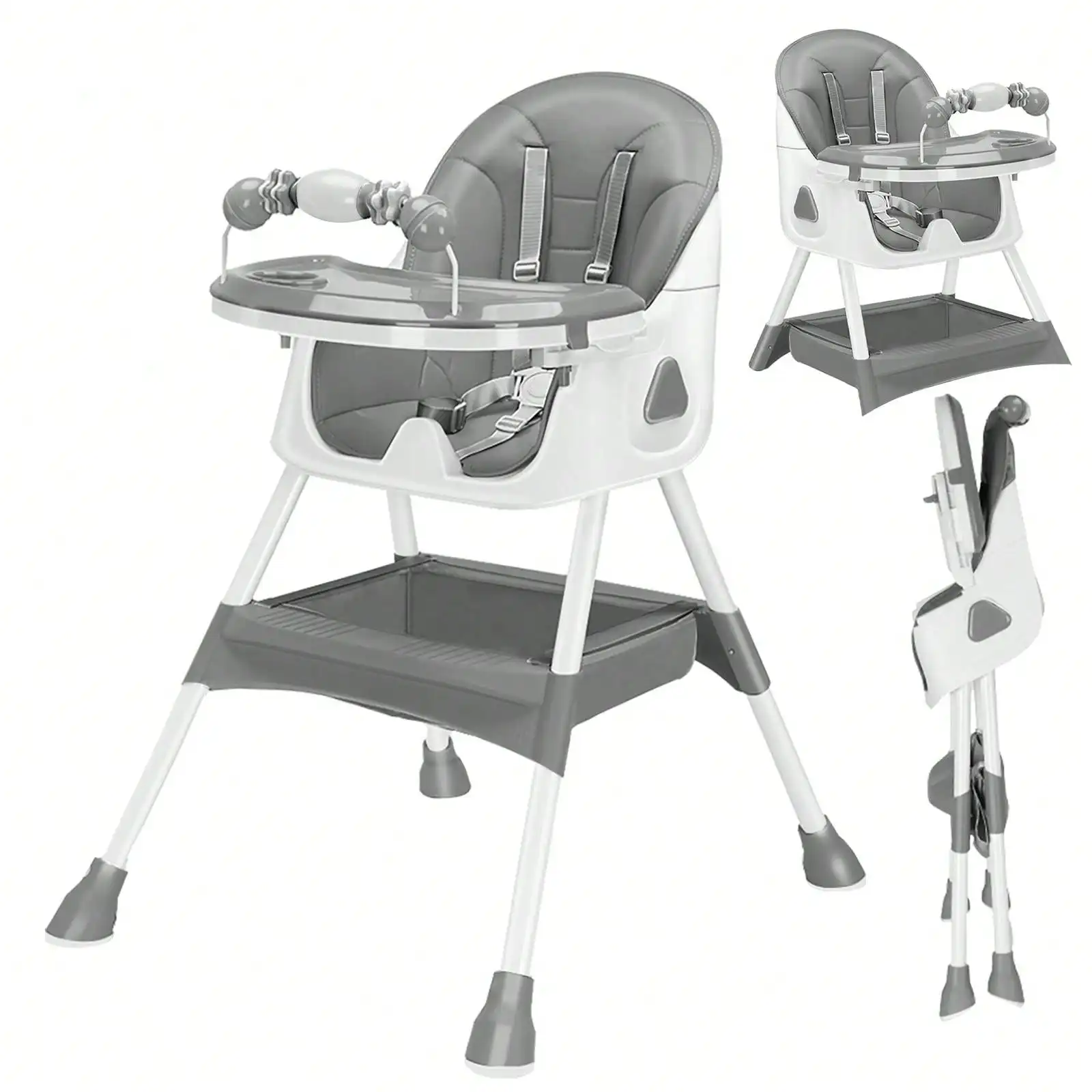 Foldable Baby High Chair (6+ Months): Large Anti-Slip Pad, Toy Rack & Easy-to-Clean Feeding Design – Model E500
