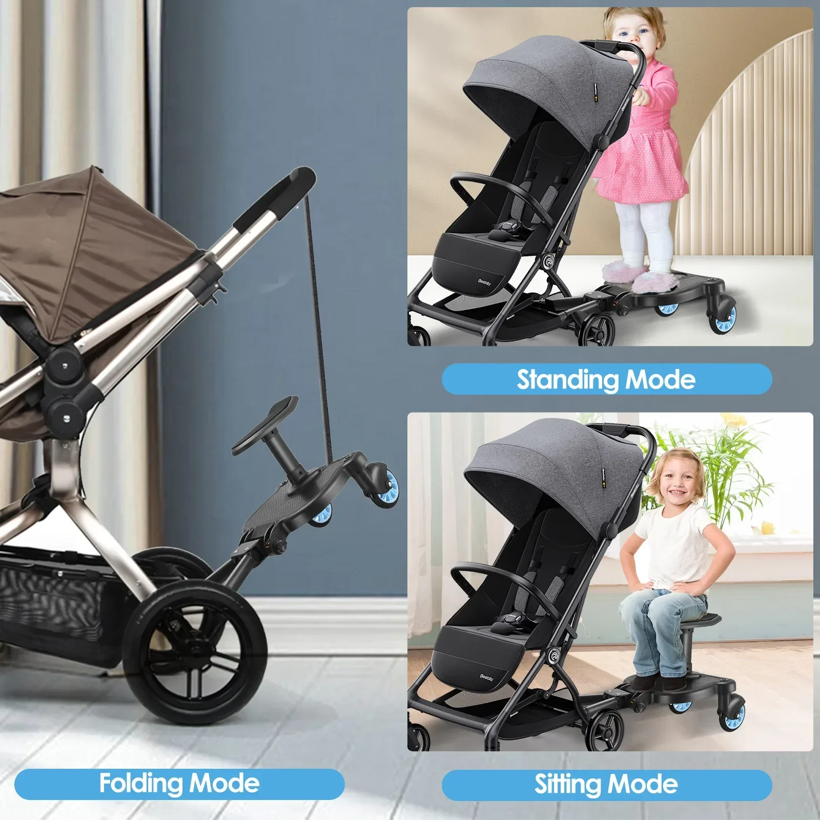 Twins Baby Stroller Pedal Adapter Stroller Accessorie Second Children Auxiliary Trailer Twins Scooter Standing Plate with Seat