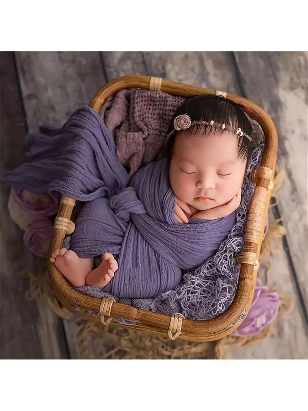 Newborn Photography Props Rattan Vintage Handmade Baby Shooting Bed Wood Bamboo Bench Bed Basket Furniture Baby Photoshoot Prop
