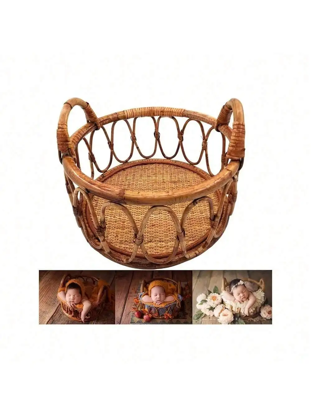Newborn Photography Props Rattan Vintage Handmade Baby Shooting Bed Wood Bamboo Bench Bed Basket Furniture Baby Photoshoot Prop