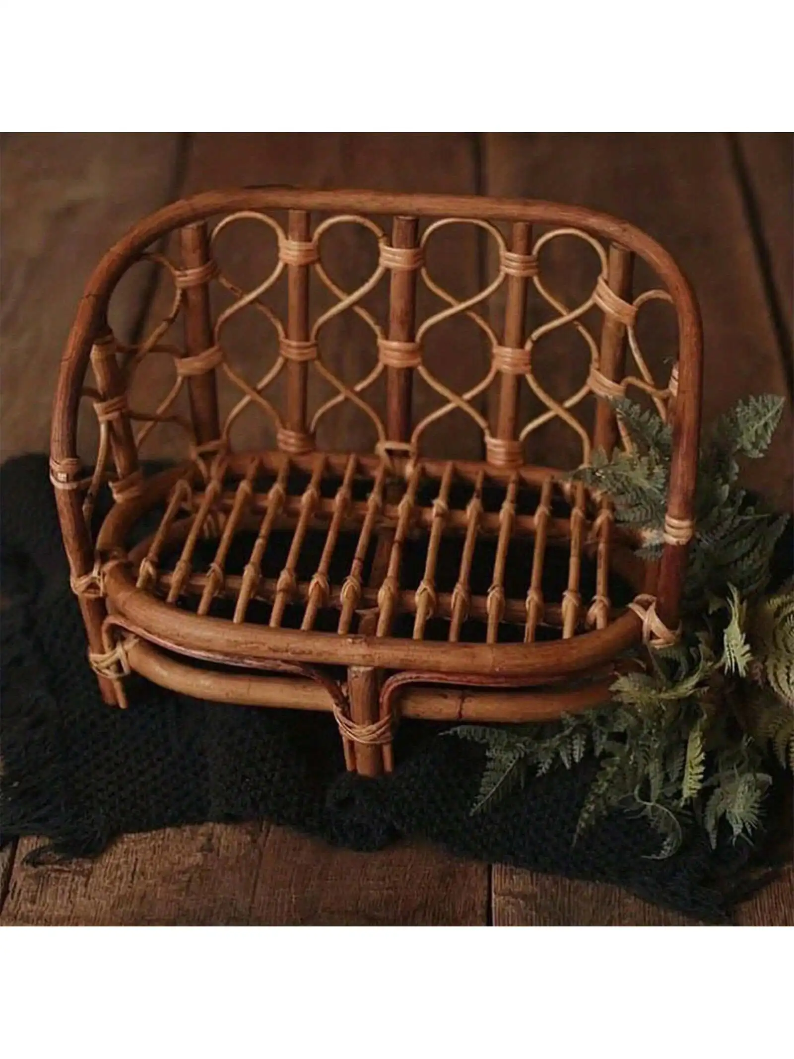Newborn Photography Props Rattan Vintage Handmade Baby Shooting Bed Wood Bamboo Bench Bed Basket Furniture Baby Photoshoot Prop