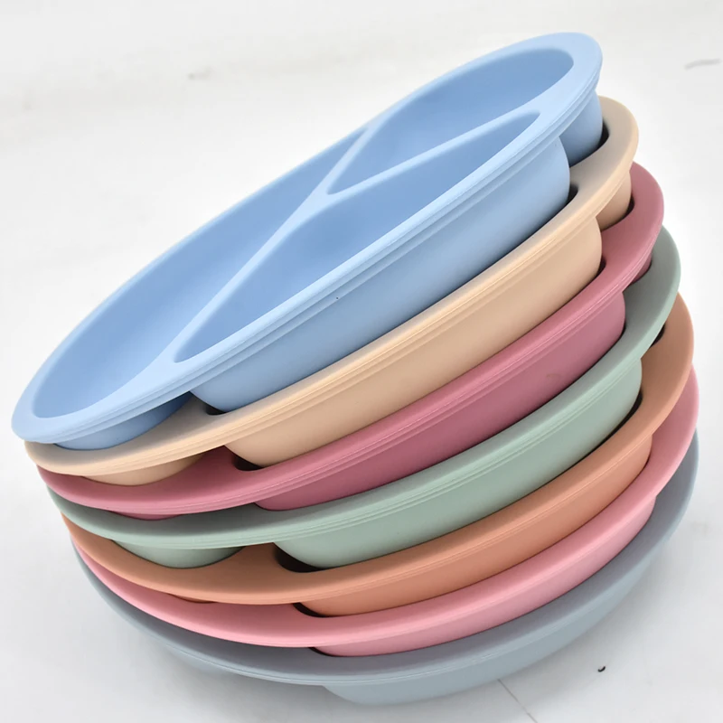 5Pcs/Set Baby Soft Silicone Tableware Kid Feeding Dishe Sucker Plate Bowl Spoon Fork Set Children Dishes Non-slip Dinnerware Set