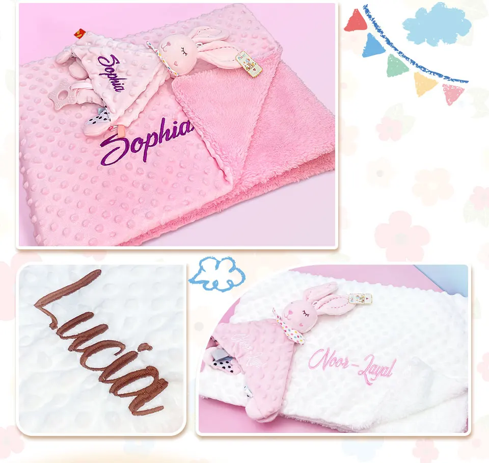 Personalized Baby Blanket Custom Name Soft Minky Dot 2-Piece Blanket Set Baby Shower Gift for Boys Girls