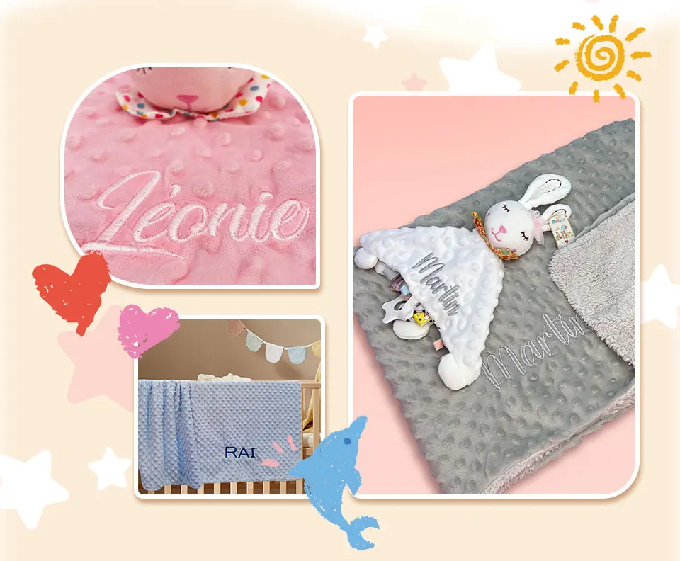 Personalized Baby Blanket Custom Name Soft Minky Dot 2-Piece Blanket Set Baby Shower Gift for Boys Girls
