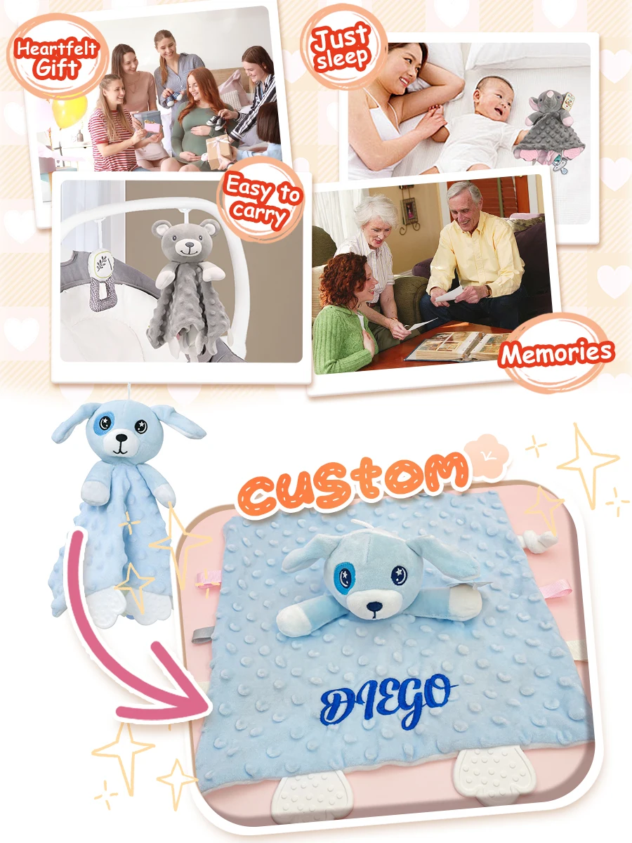Personalized Baby Blanket Custom Name Soft Minky Dot 2-Piece Blanket Set Baby Shower Gift for Boys Girls