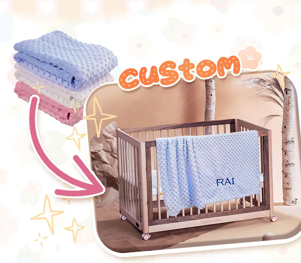 Personalized Baby Blanket Custom Name Soft Minky Dot 2-Piece Blanket Set Baby Shower Gift for Boys Girls
