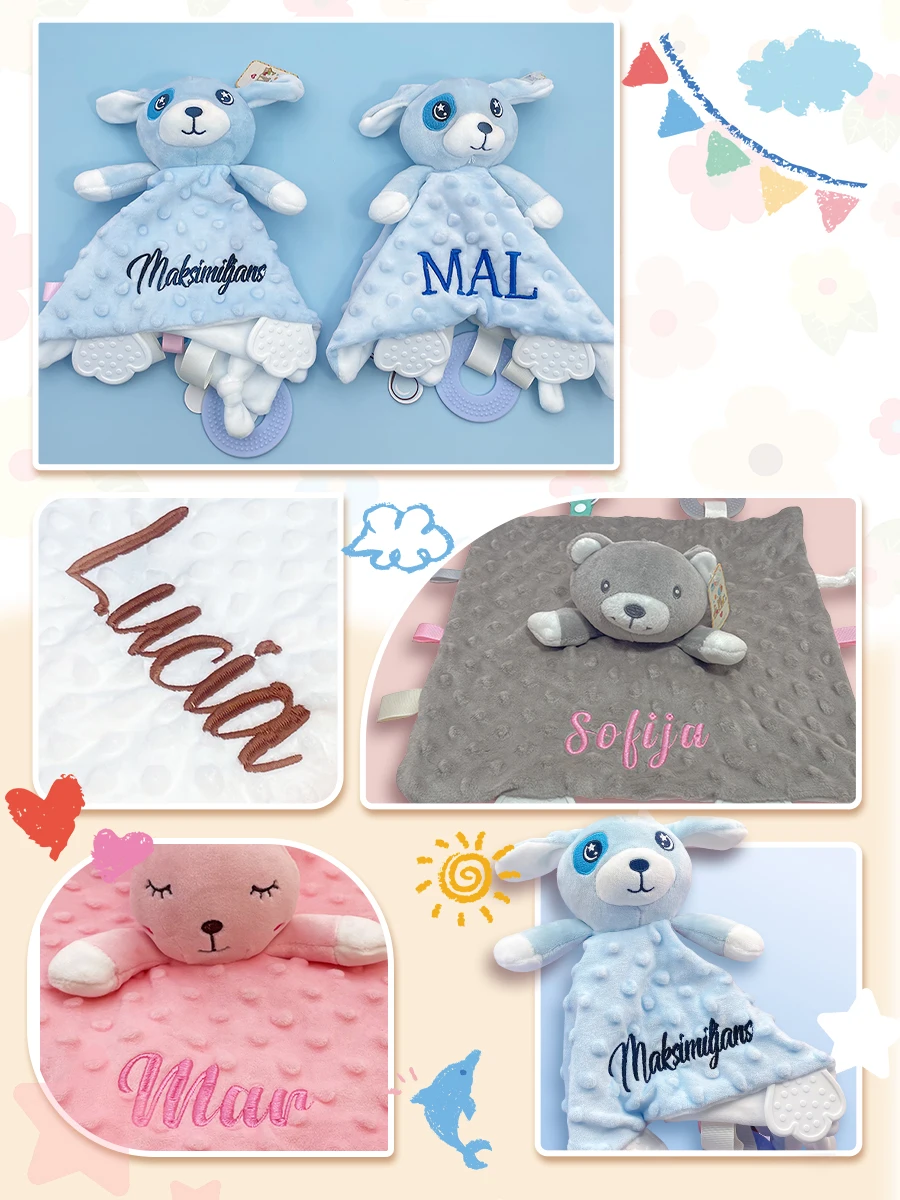Personalized Baby Blanket Custom Name Soft Minky Dot 2-Piece Blanket Set Baby Shower Gift for Boys Girls