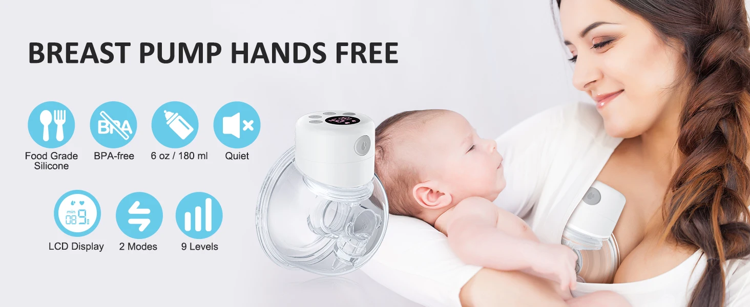 BornBL S12 Double / Single Electric Breast Pumps, Hands-free Poratable Mom Milk Puller Pump, Slient Breastfeeding Pump for Baby