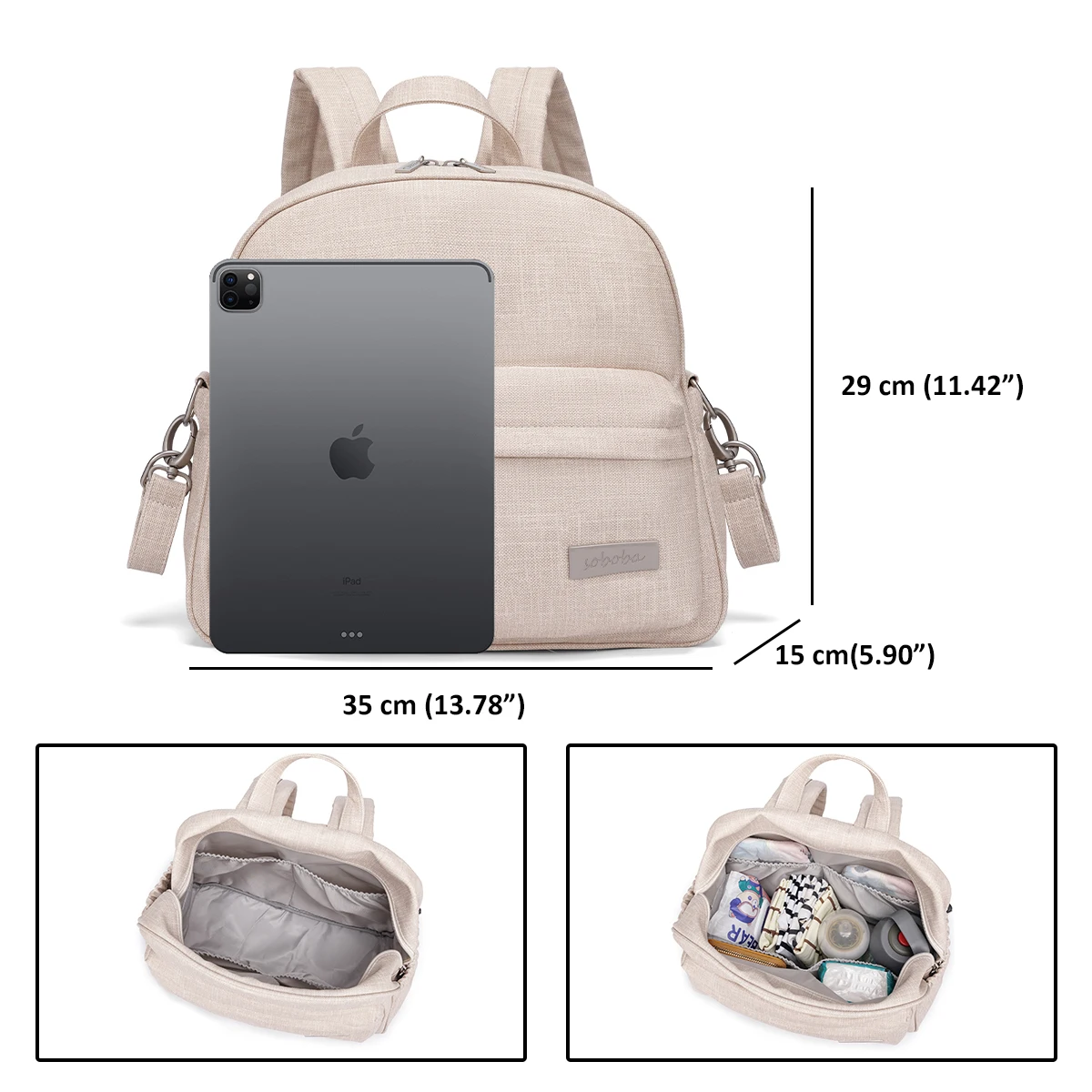 Soboba Stylish Diaper Backpack for Women Solid Fashion Waterproof Large Capacity Multi-funcional Nappy Changing Bag with 2 Strap