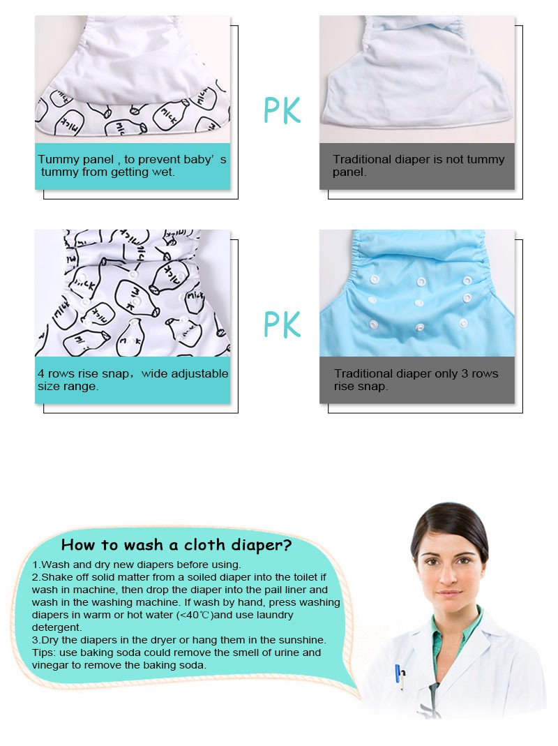 Happyflute New OS Pocket Nappy Set Adjustable 8pcs Diape+8pcs Bamboo Charcoal Insert Waterproof&Reusable Washable Baby Diaper