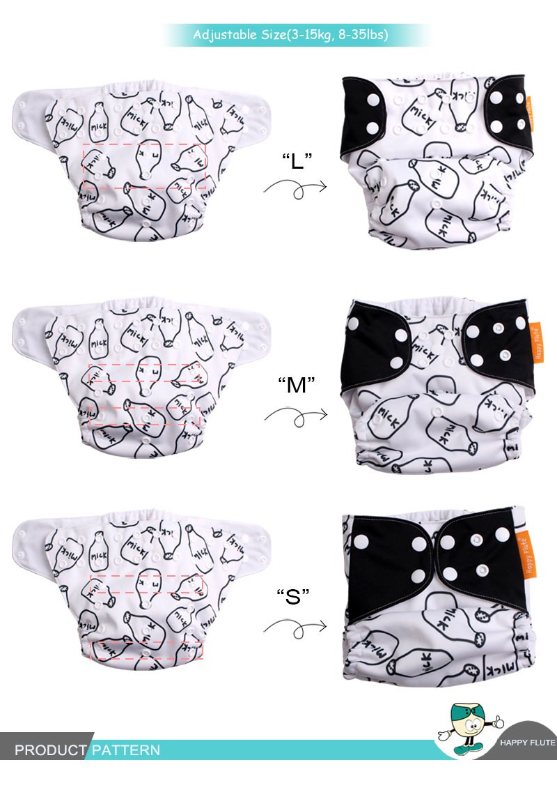 Happyflute New OS Pocket Nappy Set Adjustable 8pcs Diape+8pcs Bamboo Charcoal Insert Waterproof&Reusable Washable Baby Diaper