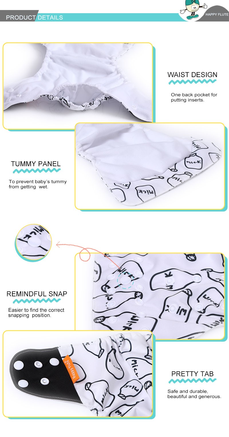 Happyflute New OS Pocket Nappy Set Adjustable 8pcs Diape+8pcs Bamboo Charcoal Insert Waterproof&Reusable Washable Baby Diaper