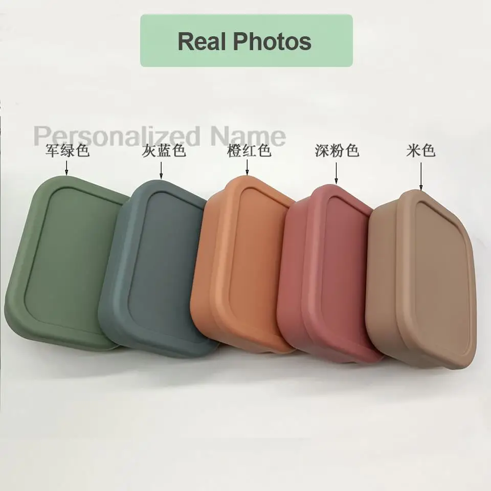 Silicone Lunch Box 3 Compartment Personalized Name Bento Box Leakproof Silicone Lunch Box Kids Divider Portable Picnic Food Box