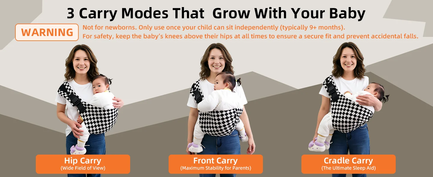 Newborn Baby Carrier Sling Adjustable Crossbody Wrap Infant Holder Baby Bag Hip-seat Ergonomic Support for Hands-Free Carrying