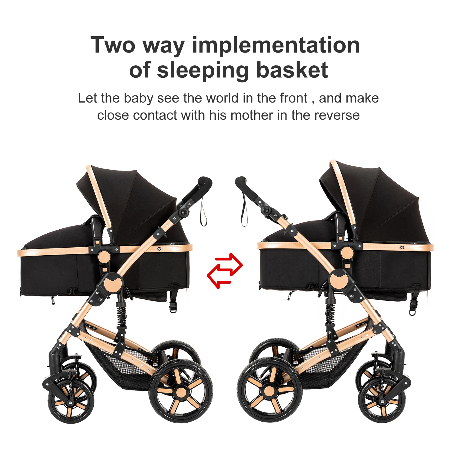 3-in-1 Baby Stroller Travel System with Infant Car Seat and Reversible Convertible Bassinet, Compact One-Hand Fold Lightweight Pushchair Pram, All-Terrain Shock-Absorbing EVA Wheels, Adjustable Canopy, Soft Cushion, Large Basket, 5-Point Harness, Suitable