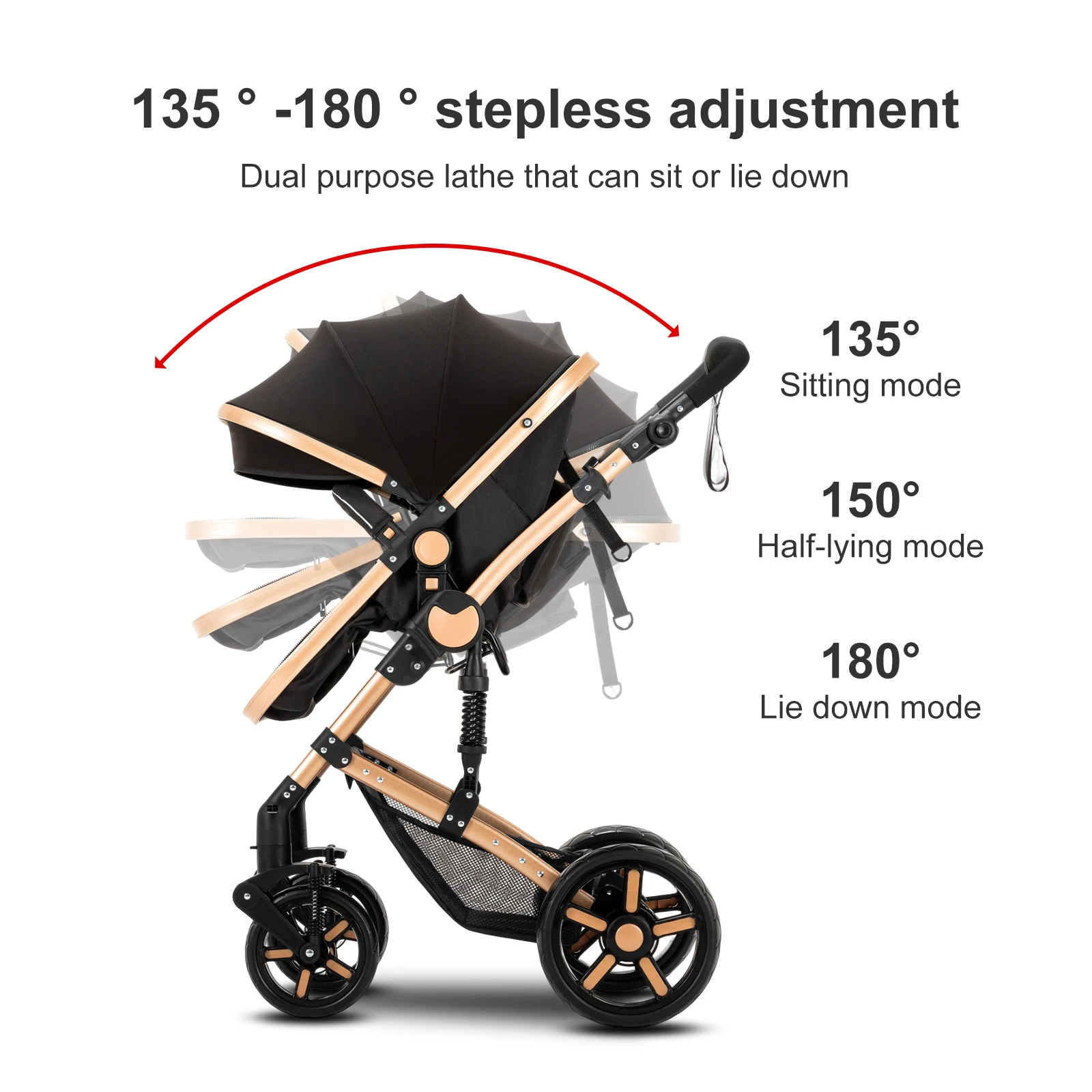 3-in-1 Baby Stroller Travel System with Infant Car Seat and Reversible Convertible Bassinet, Compact One-Hand Fold Lightweight Pushchair Pram, All-Terrain Shock-Absorbing EVA Wheels, Adjustable Canopy, Soft Cushion, Large Basket, 5-Point Harness, Suitable