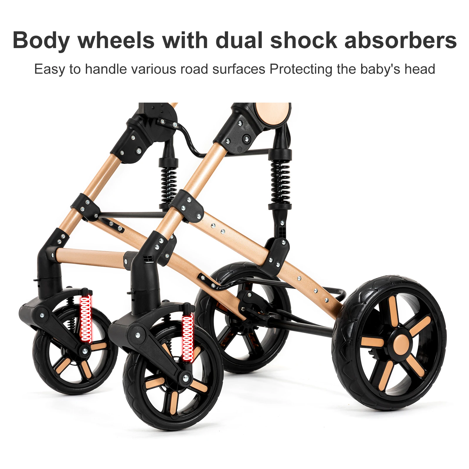 3-in-1 Baby Stroller Travel System with Infant Car Seat and Reversible Convertible Bassinet, Compact One-Hand Fold Lightweight Pushchair Pram, All-Terrain Shock-Absorbing EVA Wheels, Adjustable Canopy, Soft Cushion, Large Basket, 5-Point Harness, Suitable