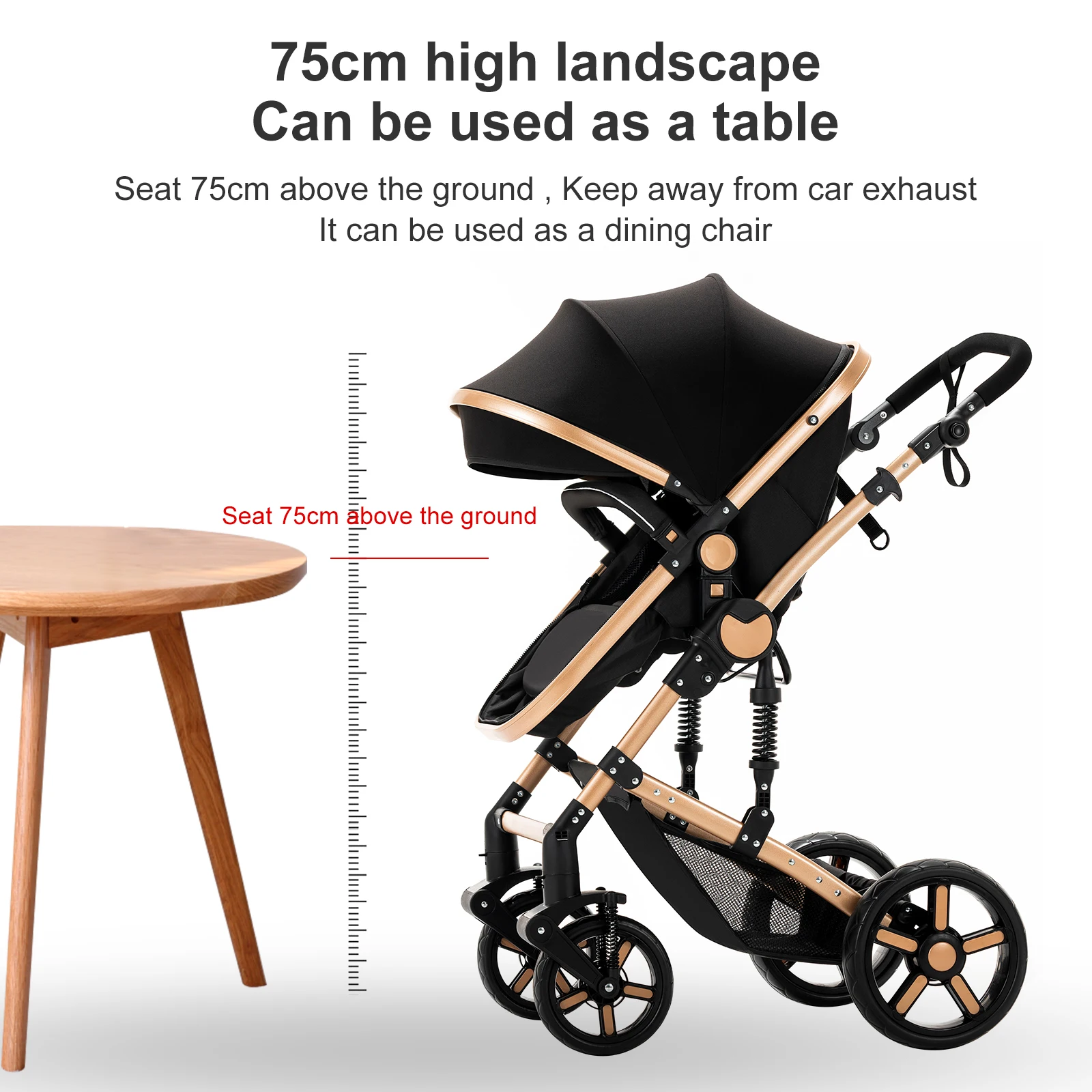 3-in-1 Baby Stroller Travel System with Infant Car Seat and Reversible Convertible Bassinet, Compact One-Hand Fold Lightweight Pushchair Pram, All-Terrain Shock-Absorbing EVA Wheels, Adjustable Canopy, Soft Cushion, Large Basket, 5-Point Harness, Suitable