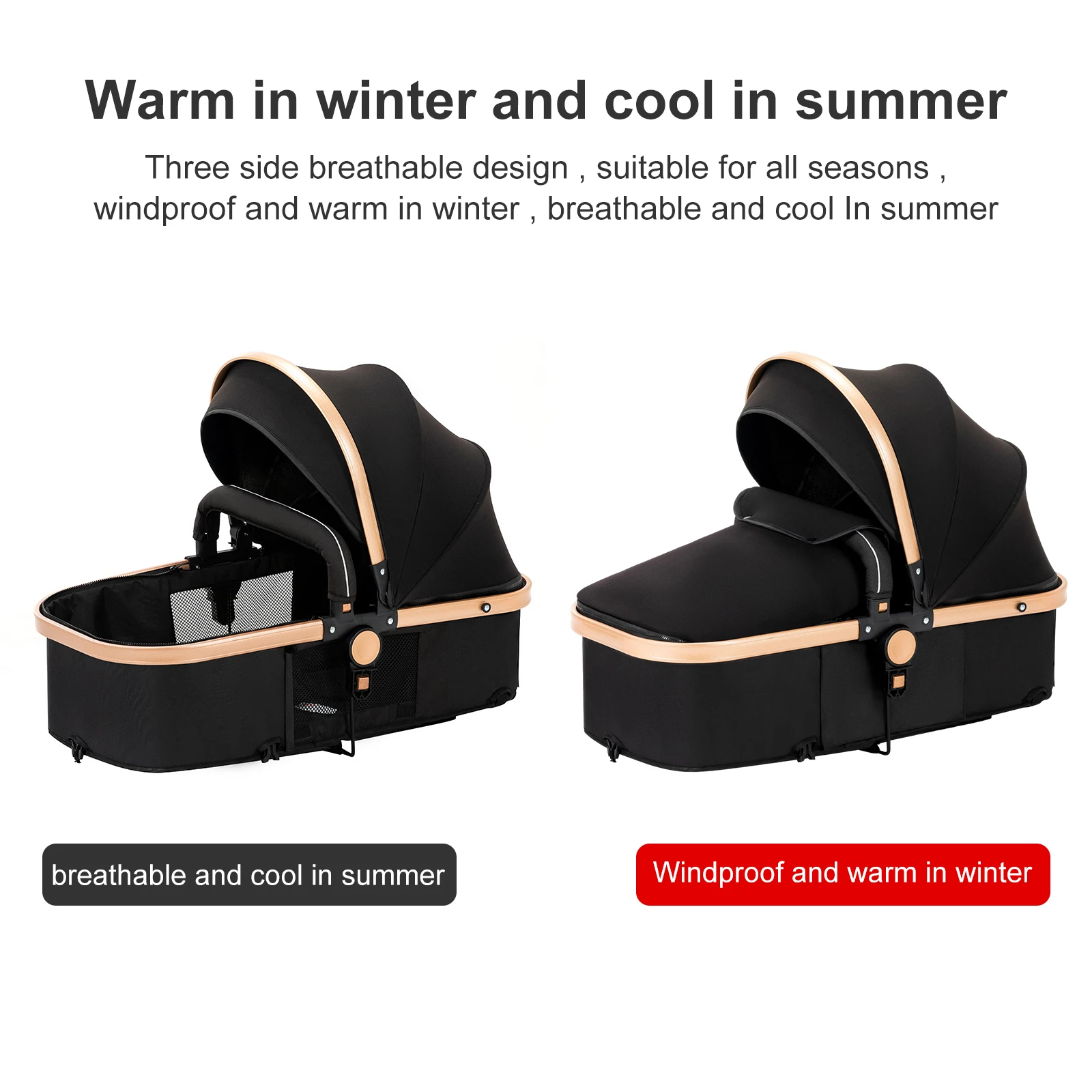 3-in-1 Baby Stroller Travel System with Infant Car Seat and Reversible Convertible Bassinet, Compact One-Hand Fold Lightweight Pushchair Pram, All-Terrain Shock-Absorbing EVA Wheels, Adjustable Canopy, Soft Cushion, Large Basket, 5-Point Harness, Suitable