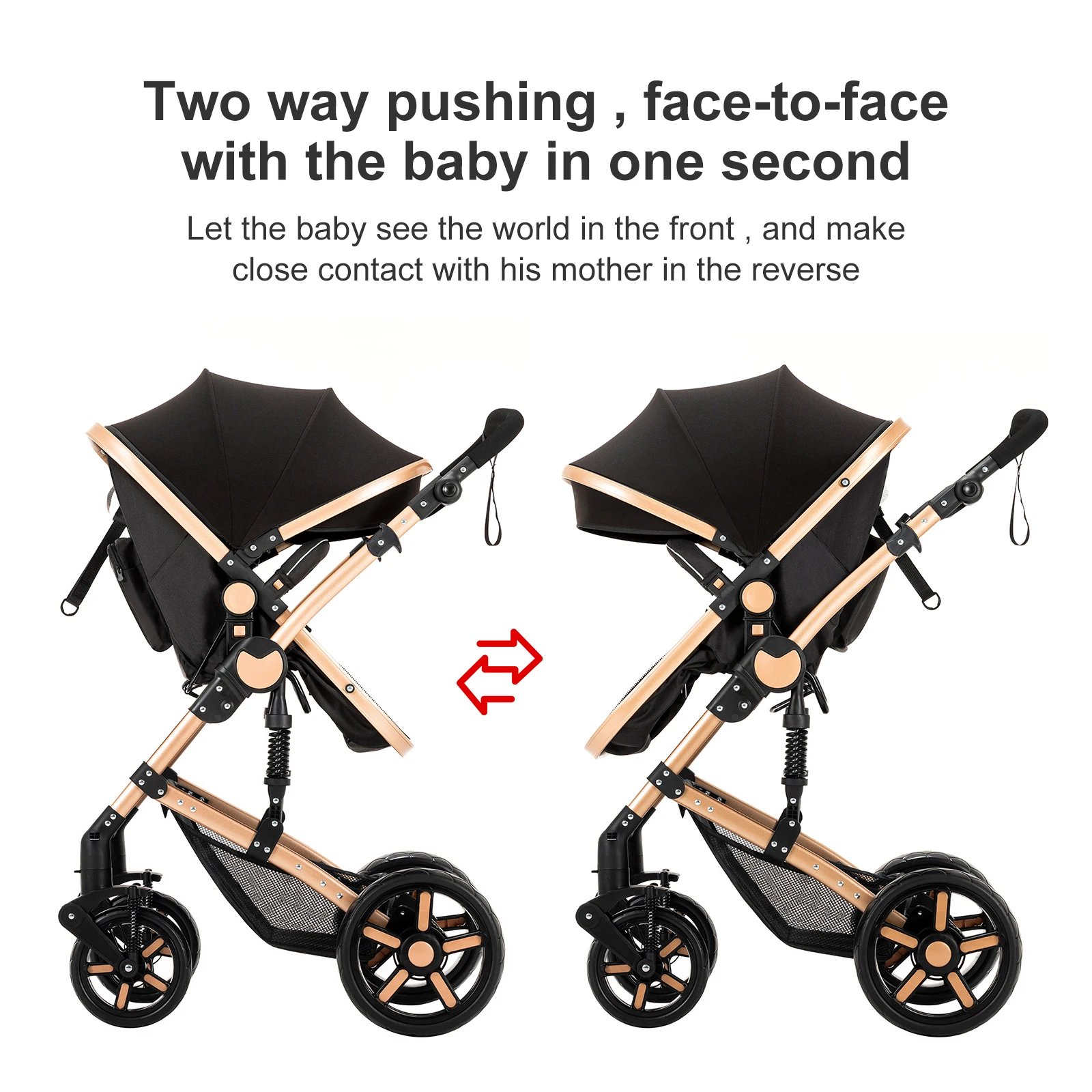3-in-1 Baby Stroller Travel System with Infant Car Seat and Reversible Convertible Bassinet, Compact One-Hand Fold Lightweight Pushchair Pram, All-Terrain Shock-Absorbing EVA Wheels, Adjustable Canopy, Soft Cushion, Large Basket, 5-Point Harness, Suitable